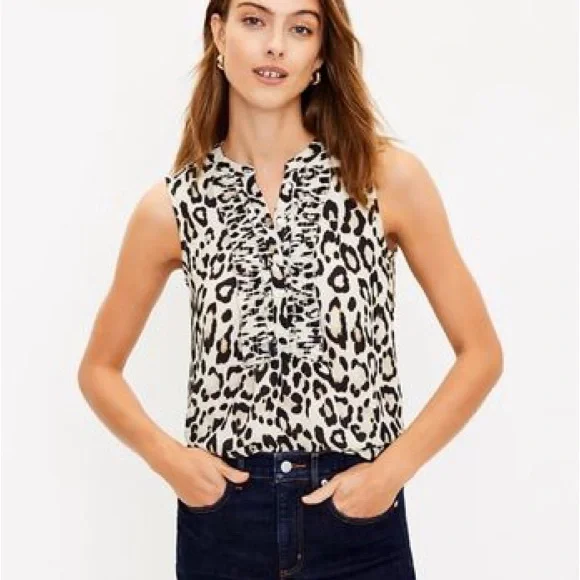 LOFT- Animal Print Sleeveless Blouse Size L - Picture 1 of 10